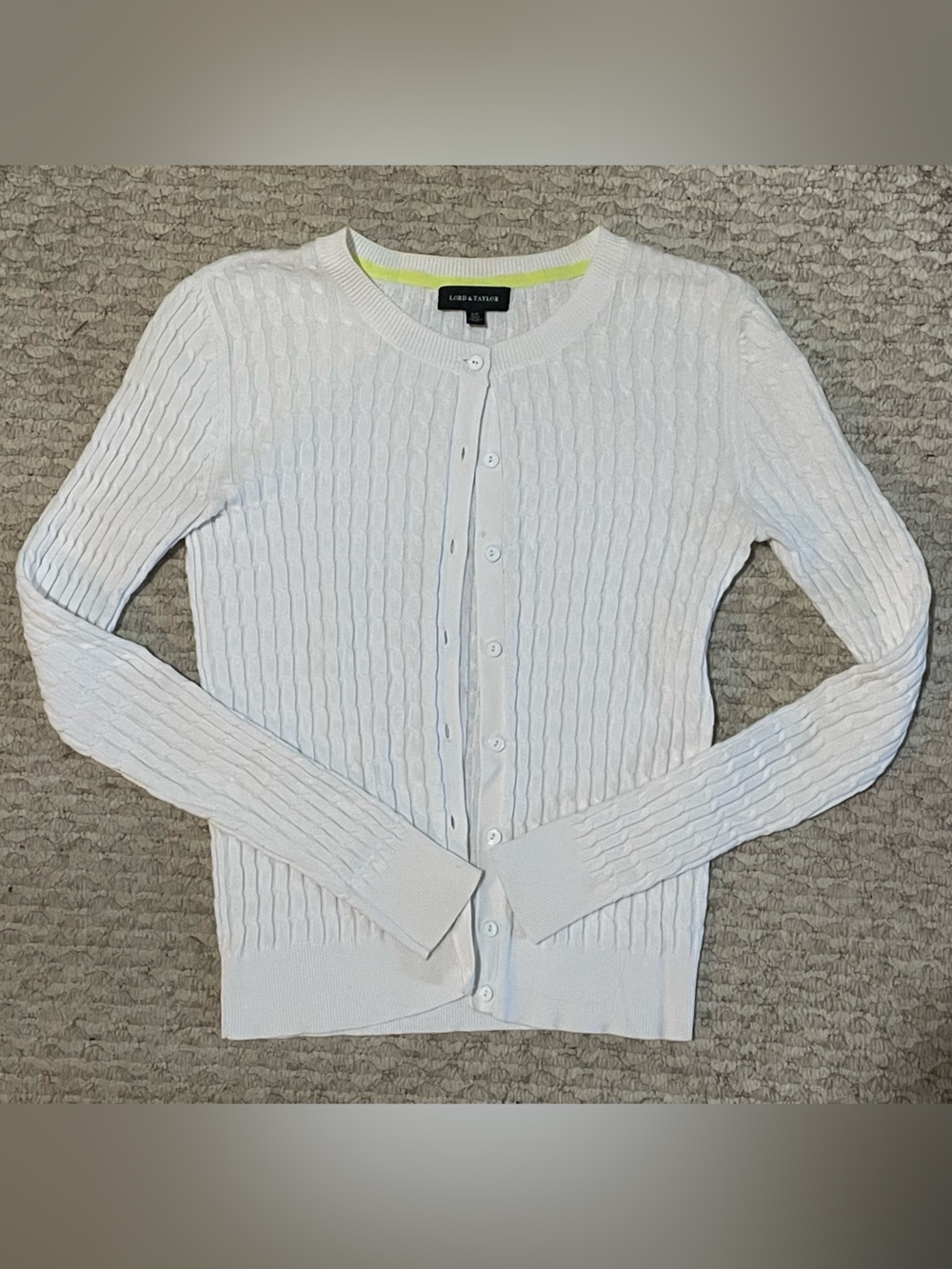 Lord & Taylor White Cable Knit Cardigan